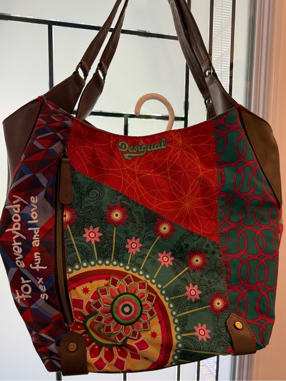 Desigual Red, Green and Teal Patchwork Tote